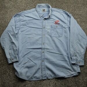 Lee Sport Detroit Red‎ Wings Shirt Men's XXL Blue Chambray Button Down Cotton